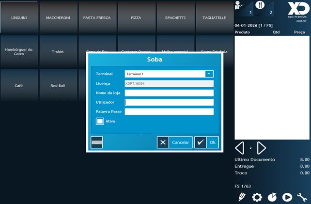 Ecrã de configuração da API Soba